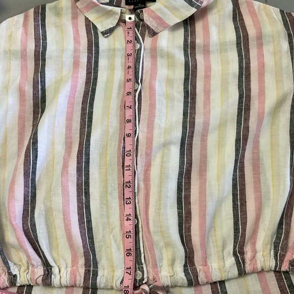 Sanctuary Short Sleeve Top Tie Front Pink Maroon & Grey Stripes Women’s Size M - Picture 6 of 9